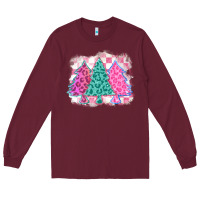 Burgundy christmas leopard trees Long Sleeve Tee - MaliasSmallBusiness