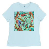 Baby Blue pipe tomahawk dreamcatcher headdress seamless patt Ladies Tee - FaDigitalArtStudio