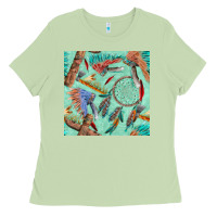Matcha pipe tomahawk dreamcatcher headdress seamless patt Ladies Tee - FaDigitalArtStudio