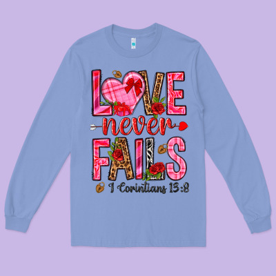 Love Never Fails I Corintians 13 8 Long Sleeve Tee Designed By Nancycooperartshop