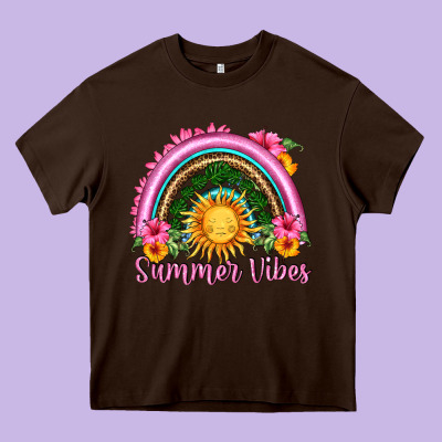 Summer Vibes  Rainbow Heavy Core Tee Designed By Hra Design Shop