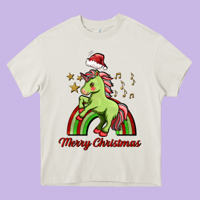 Merry Christmas Unicorn Heavy Core Tee Designed By Fadigitalartstudio