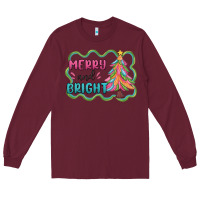 Burgundy merry and bright christmas tree Long Sleeve Tee - MaliasSmallBusiness