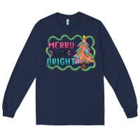 Navy merry and bright christmas tree Long Sleeve Tee - MaliasSmallBusiness
