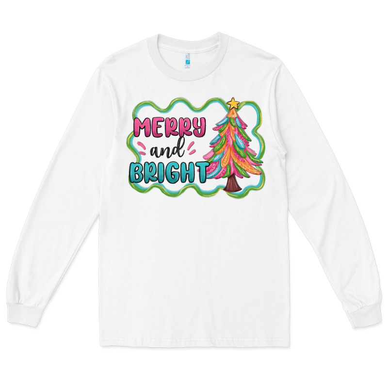 Merry And Bright Christmas Tree Long Sleeve Tee by MaliasSmallBusiness | Teevron