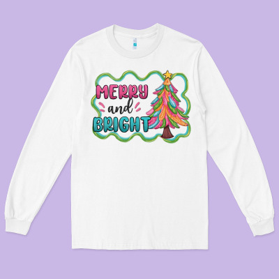 Merry And Bright Christmas Tree Long Sleeve Tee Designed By Maliassmallbusiness
