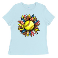 Baby Blue softball sunflower Ladies Tee - HRA Design Shop