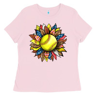 Bubblegum Pink softball sunflower Ladies Tee - HRA Design Shop
