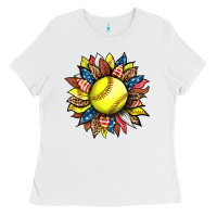 White softball sunflower Ladies Tee - HRA Design Shop