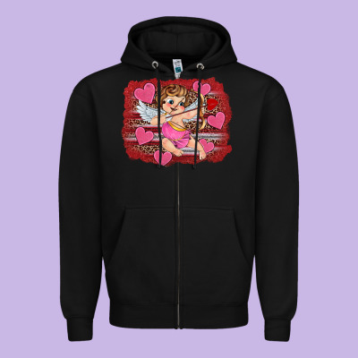 Valentine's Day Cupid Heart Zipper Hoodie Designed By Ranaportraitstore