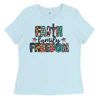 Baby Blue faith family freedom Ladies Tee - CowhideDigitalArt