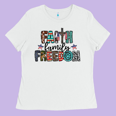 Faith Family Freedom Ladies Tee Designed By Cowhidedigitalart