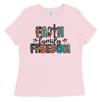 Bubblegum Pink faith family freedom Ladies Tee - CowhideDigitalArt