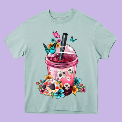 Mexican Day Of The Dead Skulls Coffee Cup Heavy Core Tee Designed By Fadigitalartstudio