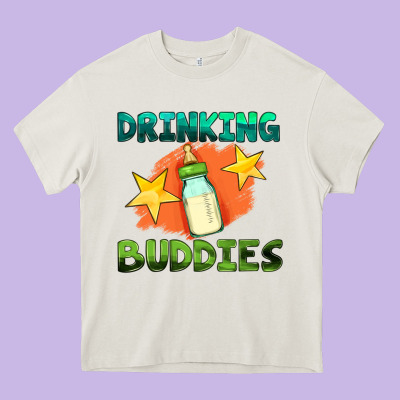 Drinking Buddies With Baby Bottle Heavy Core Tee Designed By Hra Design Shop