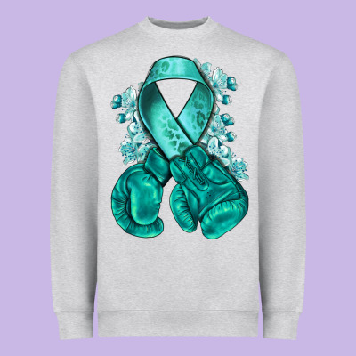 Ovarian Cancer Teal Ribbon With Boxing Gloves Heavyweight Sweatshirt Designed By Nancycooperartshop