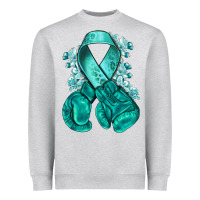 Heather Grey Ovarian Cancer teal ribbon with boxing gloves Heavyweight Sweatshirt - NancyCooperArtShop