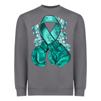 Storm Ovarian Cancer teal ribbon with boxing gloves Heavyweight Sweatshirt - NancyCooperArtShop