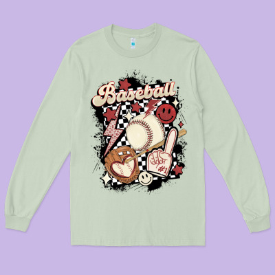 Checkered Retro Baseball Long Sleeve Tee Designed By Maliassmallbusiness