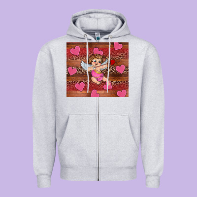 Valentine's Day Cupid Heart Zipper Hoodie Designed By Ranaportraitstore