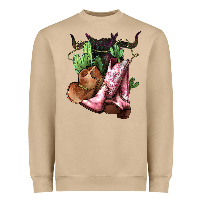 Cowgirl Boots Hat Horns Cactus Heavyweight Sweatshirt by NancyCooperArtShop | Teevron