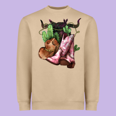 Cowgirl Boots Hat Horns Cactus Heavyweight Sweatshirt Designed By Nancycooperartshop
