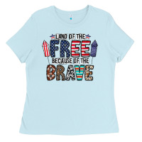Baby Blue land of the beacause of the brave Ladies Tee - CowhideDigitalArt