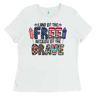 White land of the beacause of the brave Ladies Tee - CowhideDigitalArt