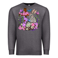 Charcoal Heather Easter eggs and Bunny with Cross Easter Day Premium Sweatshirt - HowdyJamesFarm