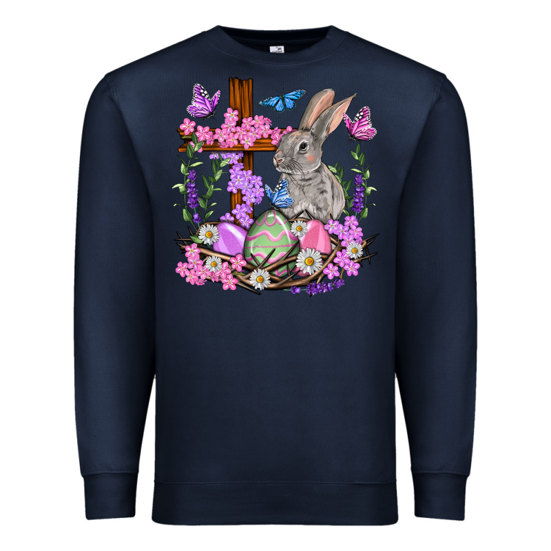Easter Eggs And Bunny With Cross Easter Day Premium Sweatshirt by HowdyJamesFarm | Teevron