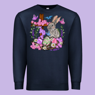 Easter Eggs And Bunny With Cross Easter Day Premium Sweatshirt Designed By Howdyjamesfarm