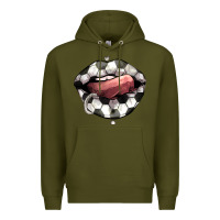 Army Green Soccer lips Premium Hoodie - HowdyJamesFarm