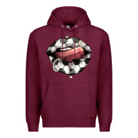Burgundy Soccer lips Premium Hoodie - HowdyJamesFarm