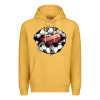 Mustard Soccer lips Premium Hoodie - HowdyJamesFarm