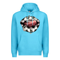 Ocean Blue Soccer lips Premium Hoodie - HowdyJamesFarm