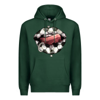 Sports Green Soccer lips Premium Hoodie - HowdyJamesFarm