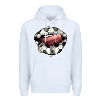 White Soccer lips Premium Hoodie - HowdyJamesFarm