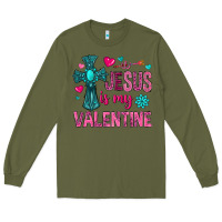 Army Green jesus is my valentine Long Sleeve Tee - NancyCooperArtShop