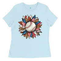 Baby Blue baseball sunflower Ladies Tee - HRA Design Shop