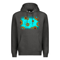 Charcoal Heather turquoise gemstone sunflower background Premium Hoodie - JahusDesignShop