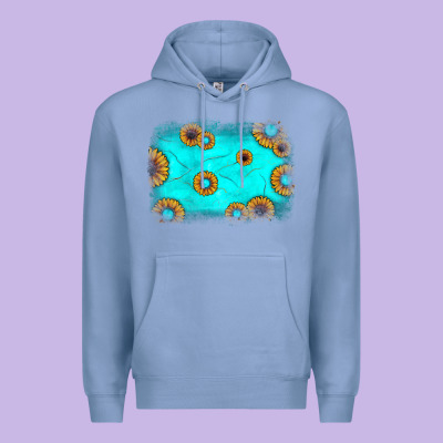 Turquoise Gemstone Sunflower Background Premium Hoodie Designed By Jahusdesignshop