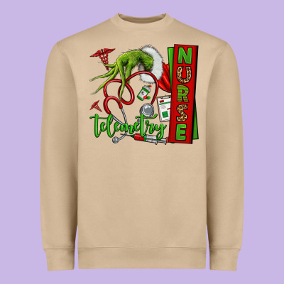 Grinch Hand Telemetry Nurse Heavyweight Sweatshirt Designed By Nancycooperartshop