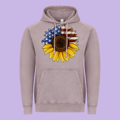 American Flag Sunflower Vintage Hoodie Designed By Jasminsmagicworld