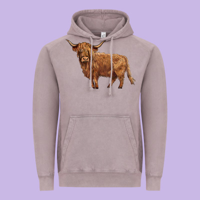 Highland Cow Vintage Hoodie Designed By Barkaloodesign
