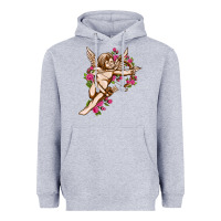 Heather Grey Cupid with rose Valentine's Day Heavyweight Hoodie - HowdyJamesFarm