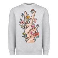 Heather Grey hand peace sign Heavyweight Sweatshirt - MaliasSmallBusiness