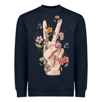 Navy hand peace sign Heavyweight Sweatshirt - MaliasSmallBusiness