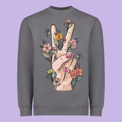 Hand Peace Sign Heavyweight Sweatshirt Designed By Maliassmallbusiness