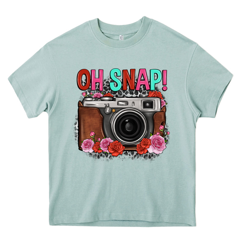 Oh Snap Rose Grey Leopard Vintage Camera Heavy Core Tee by FaDigitalArtStudio | Teevron
