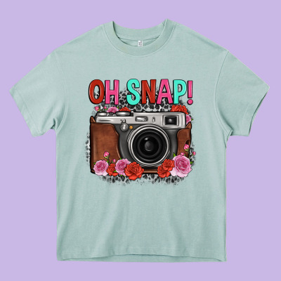 Oh Snap Rose Grey Leopard Vintage Camera Heavy Core Tee Designed By Fadigitalartstudio